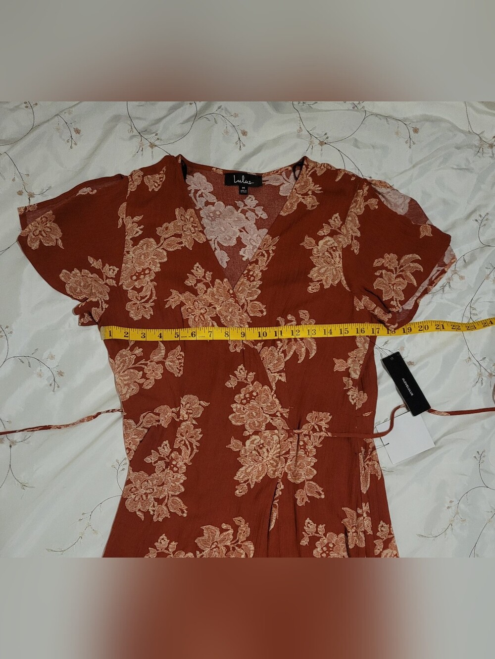 NWT Lulus Heart of Marigold Rust Red Floral Print Wrap Maxi Dress Size Medium - Picture 12 of 14